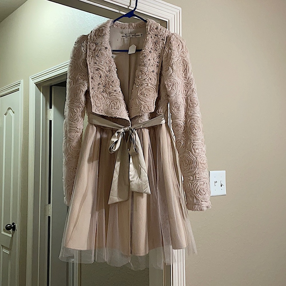 Blush Dress Coat with Beaded Lapel